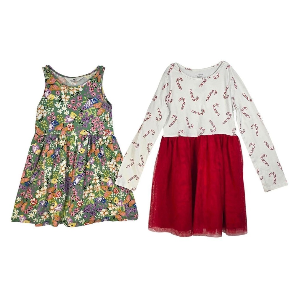 Girls Dress Bundle H&M Floral Butterfly 6X 7 Jumping Beans Candy Cane Red 6X